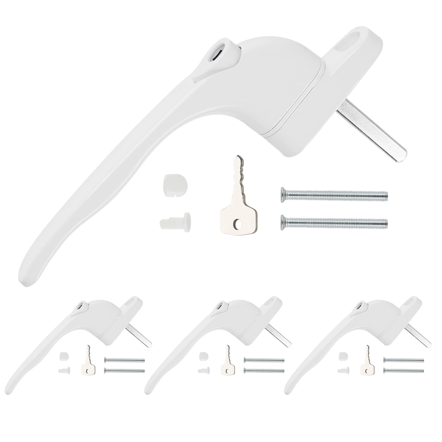 Dida Window Handle White, 4pcs UPVC Window Handles, White Double Glazed, Universal Lockable, Fits Left and Right Hand, 40mm Spindle Length