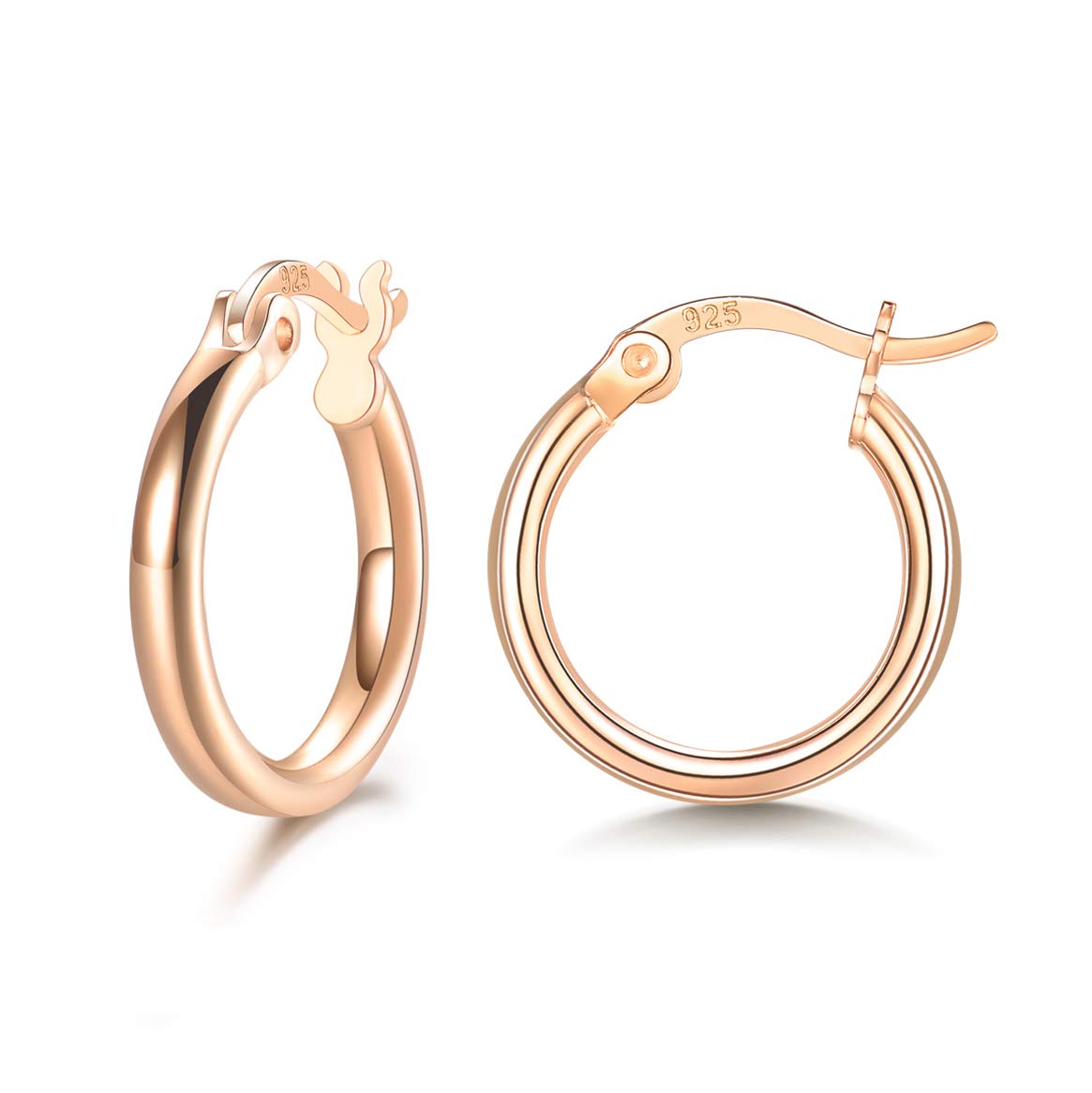 Shuxin Silver Hoops Earrings for Women, 925 Sterling Silver Rose Gold Hoop Earrings for Men Girls Boys, Huggie Hinged Unisex Small Sleeper Hoops, Diameter 13mm, Come with Jewellery Gift Box