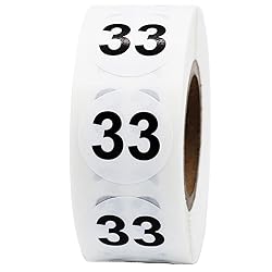 White with Black Number 33 Circle Dot Stickers, 3/4
