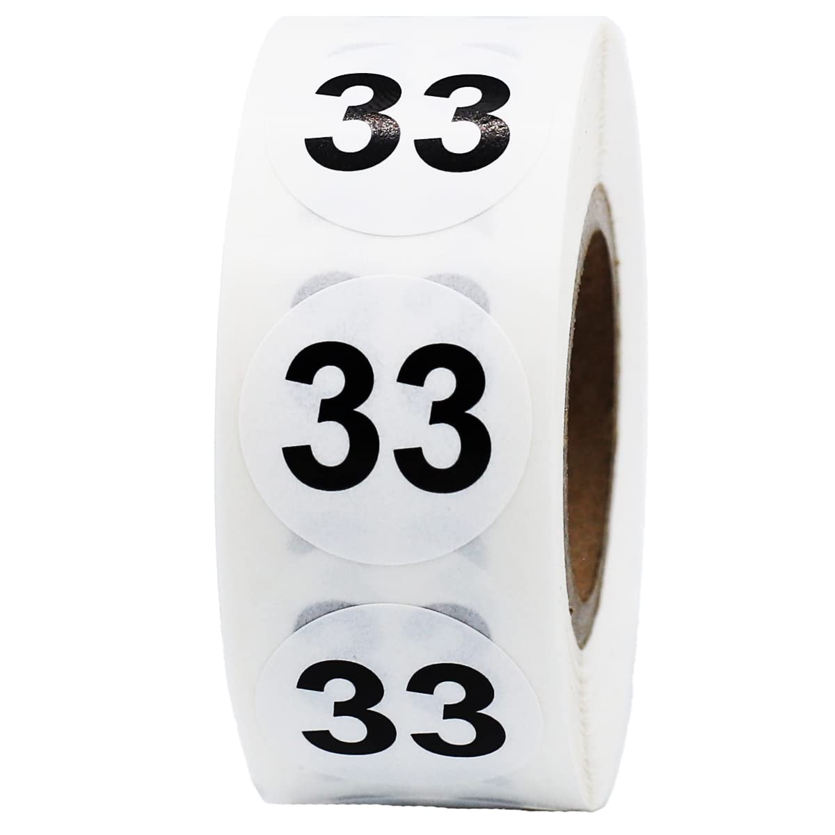 White with Black Number 33 Circle Dot Stickers, 3/4