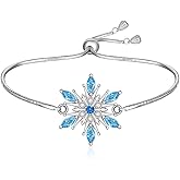 LOVGIFSET Snowflake Bracelet Christmas Bracelet for Women Blue Snowflake Bracelets Sterling Silver Chain Winter Freeze Snowflakes X-Mas Gifts