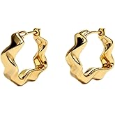 Elegant Gold Wave Hoop Earrings, 18K Gold Plated, 1.18cm x 0.32cm, Lightweight 1.62g Pair, Fashion Jewelry for Women