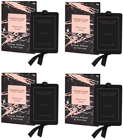 Pack of 4 Stoneglow Luxury Dark Amber and Vetiver Perfume Card Scented Sachet With Hanging Ribbon