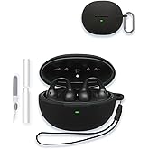 Case for Baseus Inspire XC1 Open-Ear Earbuds, WUNIAK Soft Silicone Protective Portable Scratch Shock Resistant Shell with Cleaner Kit & Carabiner & Lanyard,Black