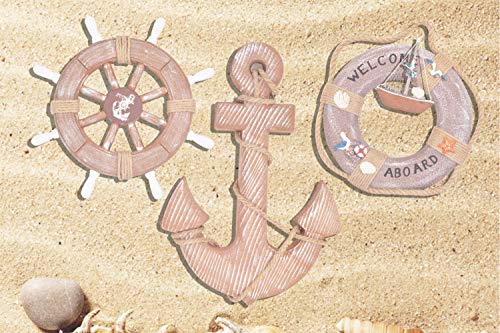WOODEN NAUTICAL LIGHTHOUSE ANCHOR WALL HANGING ORNAMENT, BEACH WOODEN BOAT SHIP STEERING WHEEL WALL DECOR, NAUTICAL LIFE…