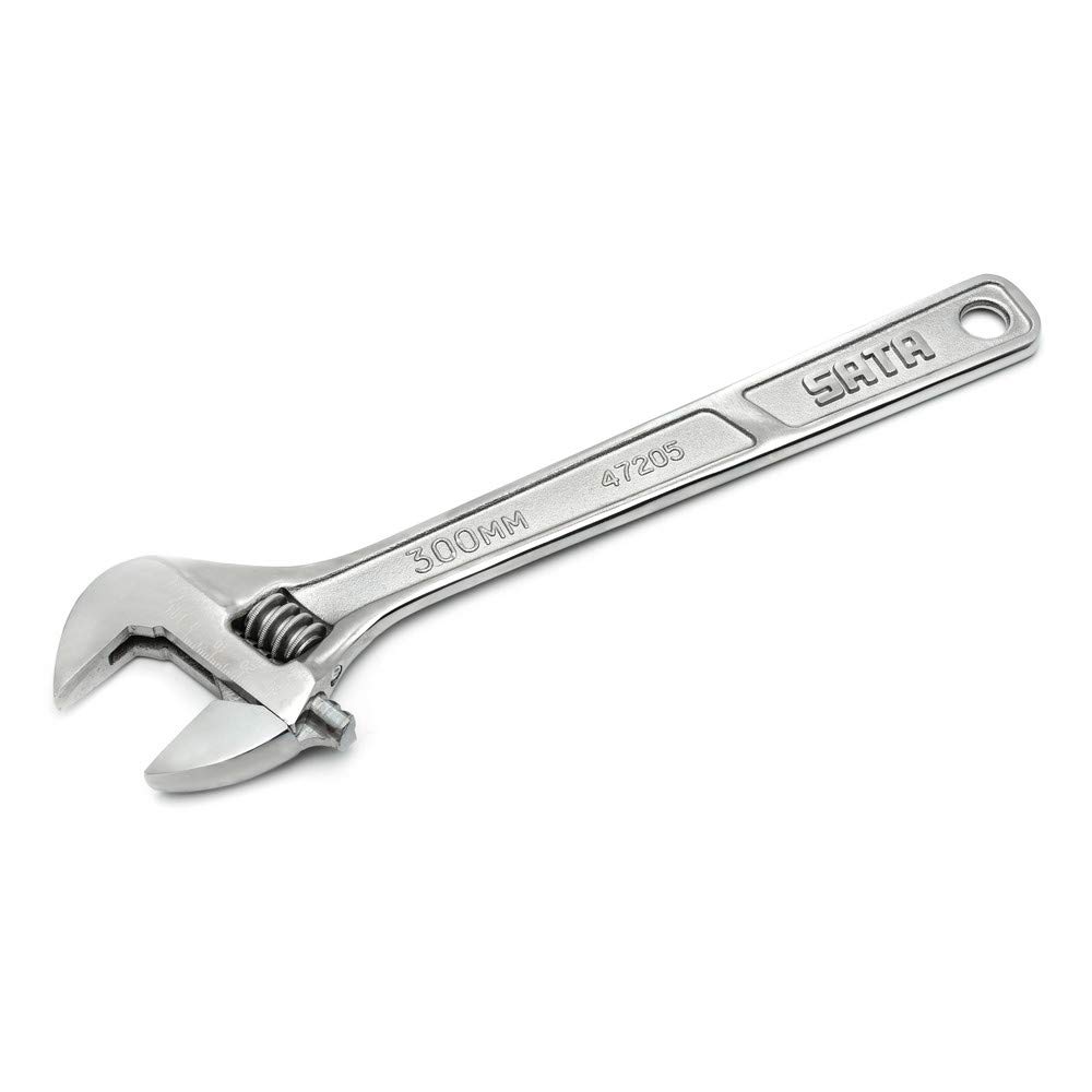 SATA ST47205SC 12-inch Adjustable Wrench/Spanner with Forged Alloy Steel Body, Wide Jaw, and Chrome Plated Finish