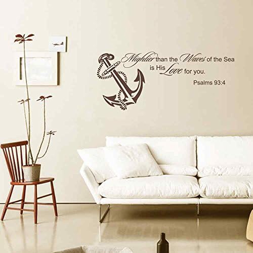 Psalm 93 4 Mightier Than The Waves Of The Sea Quote Wall Decal Vinyl Lettering Nautical Anchor Living Room Bedroom Nursery Kids D¨¦cor(20"h x46"w,navy blue)