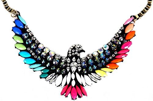 Calonice Amorino Ladies' Eagle Rainbow Statement Piece Necklace with Studs Rhinestones Rivets and Gold colored chain 14x10 cm (LxH) 33000