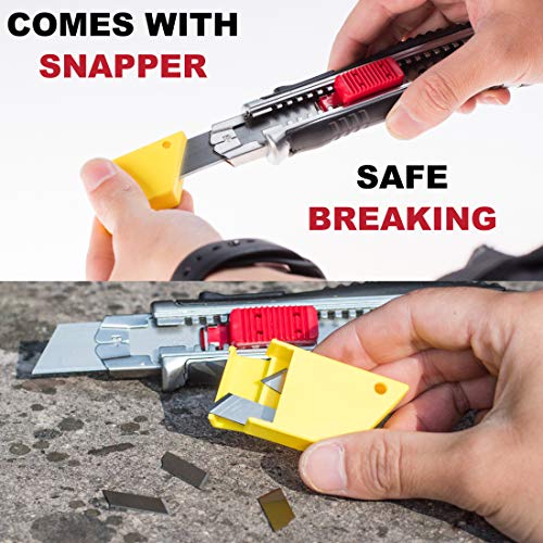 KUTIR Retractable Box Cutter Utility Knife - Easy SELF Loading Zinc-Alloy Heavy Duty Carpet, Rope, Cardboard Comfortable Handle Knive, 4 Sharp Rust Proof Razor Snap Off Blades Set - Metal Safety Lock