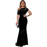 FoinLuve Velvet Off Shoulder Formal Dresses for Women Long Mermaid Bridesmaid Party Evening Wedding Guest Dress