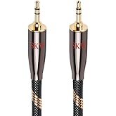 SKW Audiophile Heavy Gauge 3.5mm Stereo Aux Thick Cable 3.2ft/1m | Dual-shielded, 24K gold-plated TRS plugs, 6.8mm OD nylon-braided jacket, rigid strain relief, home stereo &amp; DAC link