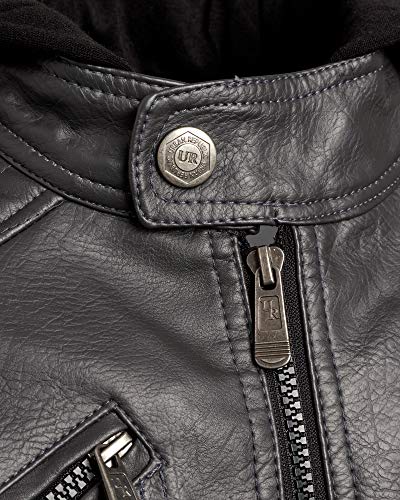 Urban Republic Boys Faux Leather Jacket with Fleece Hoodie (10/12, Charcoal w/Black) - Thumbnail 2