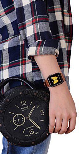 Compatible Iwatch Band 38mm 40mm - PEAK ZHANG Women Genuine Leather Replacement Strap with Space Grey Adapter and Buckle Compatible Series 4 (40mm) Series 3/2 /1 (38mm) Sport Edition, Caramel