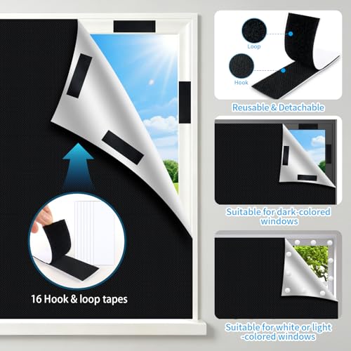 Window Blackout, 300 x 145 cm Sun Protection Window Blackout 100% Opaque, 420D Oxford Blackout Roller Blind, No Drilling, Suitable for Any Size Shape, for Holidays