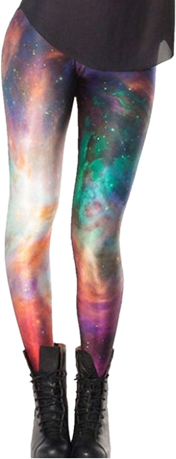 Aventy Women's Supernova Unicorn Digital Printed Tight Stretchy Skinny Workout Pants, Colored Galaxy, One Size