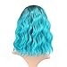 FAELBATY Curly Wave Wig 14 Inch Short bob Wigs Shoulder Length Side Part Women's Short Wig ombre color Synthetic Cosplay Wig Bob Wig for Girl Costume Halloween Wigs green cyan blue color