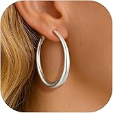 KeyStyle Gold Hoop Earrings for Women, Stainless Steel Graduated Hoops Earring Lightweight Loops, Hypoallergenic Circle Endless Chunky Hoop (40mm, 60mm, 80mm)