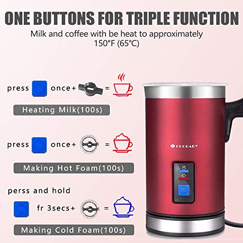 Huogary Milk Frother, Electric Milk Steamer for Hot and Cold Milk,Stainless Steel Milk Warmer,Silent Operation and Non-Stick Interior