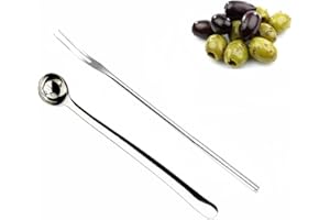 7" Olive Spoon and 9" Pickle Fork Jars Serving Spoon and Fork Set,Stainless Steel Food Picker for Pickle Cucumber Arugula