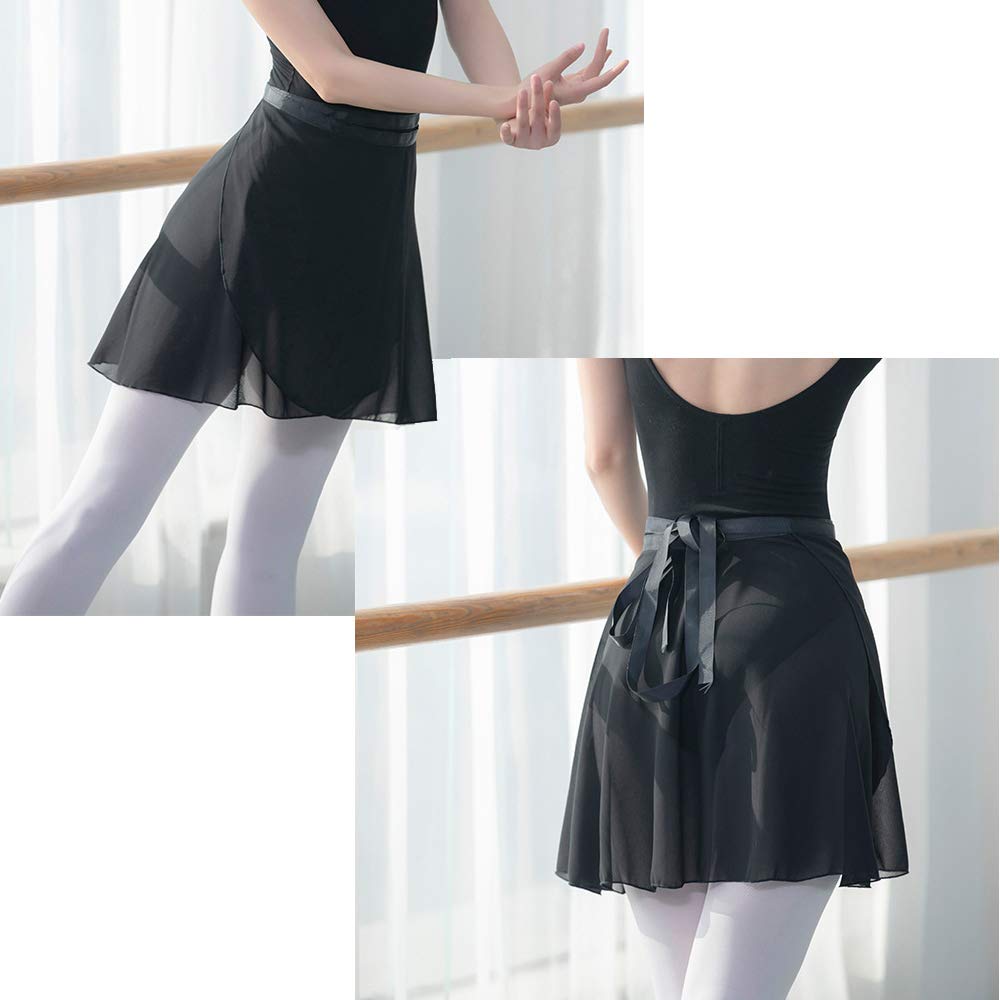 Ballet Dance Skirts for Women Chiffon Wrap Skirt Tutu for Girls-Big Size (M) Black