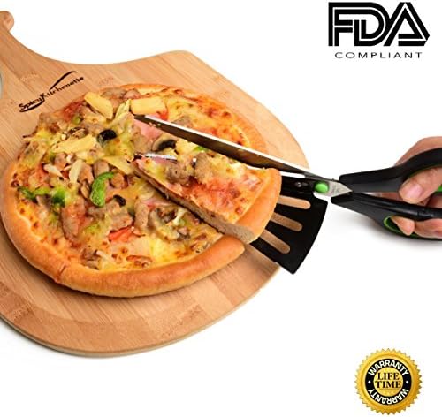 High-Grade Pizza Peel &amp; Pizza Scissors. Sourced from Finest Natural USA Bamboo. Premium Paddle for Hand-Made &amp; Pre-Cooked Pizzas. Also a Cutting Board for Cheese, Meat &amp; Veg
