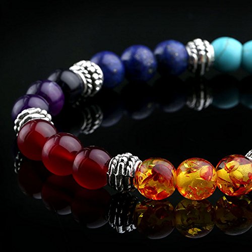 Top Plaza 7 Chakra Gemstones Tree of Life Healing Crystal Energy Yoga Balance Meditation Semi Precious Beads Necklace Bracelet Set(#1 Silver Round)