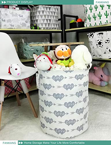 FANKANG Storage Bins Nursery Hamper Canvas Laundry Basket Foldable with Waterproof PE Coating Large Storage Baskets, Office, Bedroom, Clothes, Toys Baby Shower Basket (Double Heart Arrow)