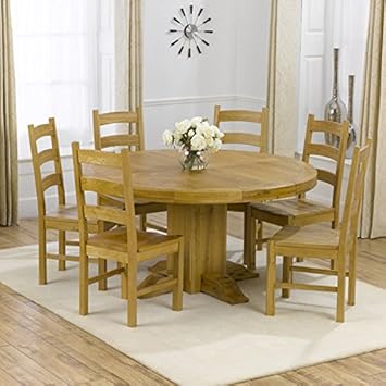 Parma Round 150cm Oak Dining Table With 6 Toronto Chairs In Timber 6 Seater Dining Set Waxed Brown Oak Dining Table And Chairs Amazon Ca Home Kitchen