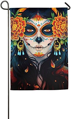 Oyhra Bright Dia De Los Muertos Funny Lawn Yard House Garden Flags 12 X 18 All-Weather Polyester Emblemize
