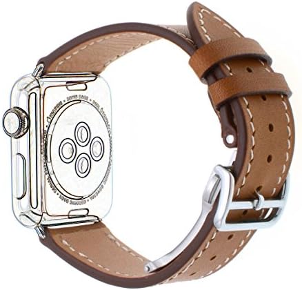 LuxuryJOY Apple Watch Leather Band 42mm Light Brown Single Tour Deployment Matte Clasp Cuff Luxury Strap Replacement Wristband for Apple Watch Series 1&2 WatchOS 3