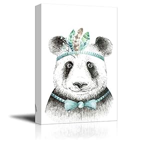 Animal Canvas Wall Art Series - Hand Drawing of a Panda - Giclee Print Gallery Wrap Modern Home Art Ready to Hang - 12x18 inches