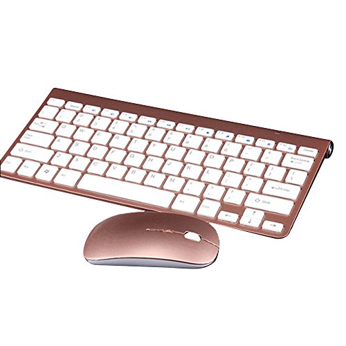 AENMIL Ultra Thin Wireless Keyboard + Mouse Combo, Portable 2.4G Whisper-quiet Compact Computer Accessories For Tablet Laptop Desktop Intelligent Televisions - Rose Gold