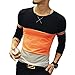 LOGEEYAR Mens Summer Fashion Fitted Tee Shirts Cotton Long-Sleeve Contrast Color Stitching T-Shirt (Orange, large1)