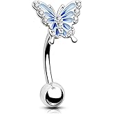OUFER Rook Piercing Jewelry, 316L Surgical Steel Rook Earrings, Butterfly Eyebrow Rings, 16G Curved Barbell, Conch Piercing Jewelry for Women Men