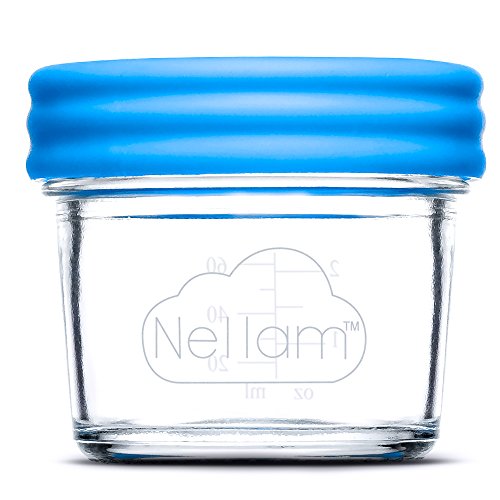 Nellam Baby Food Storage Containers - Leakproof, Airtight, Glass Jars for Freezing & Homemade Babyfood Prep - Reusable, BPA Free, 6 x 4oz Set, that is Microwave & Dishwasher Safe