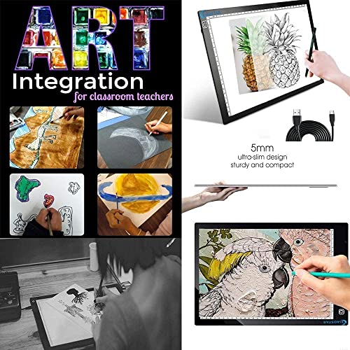 Light Box Drawing Pad, Tracing Board with Type-C Charge Cable and Brightness Adjustable for Artists, AnimationDrawing, Sketching, Animation, X-ray Viewing (A4) Not Rechargeable