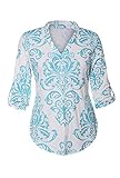Dokotoo Womens Casual Fashion 2017 Winter Split Neck Print 3 4 Sleeve Tunic Blouses Tops Blue XX-Large