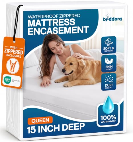 Beddora Zippered Mattress Encasement Queen - 100% Waterproof and Bed Bug Proof Mattress Protector - Absorbent, Six-Sided Mattress Cover