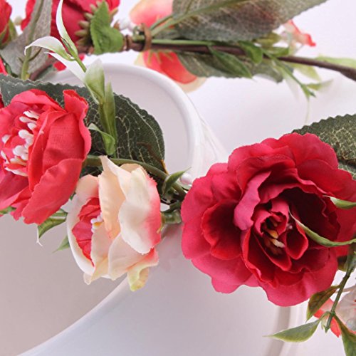 Sunfei Fashion Baby Kids Handmade Rose Flower Headband Wreath Headdress Band Accessories (Red) - Thumbnail 3