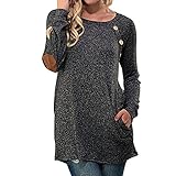 Kinghard Women Long Sleeve Button Elbow Patch Long Sleeve Blouse