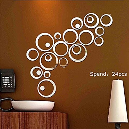 DIY Mirror Acrylic Wall Decal With Living Room Bathroom Bedroom Art Deco (Silver Circles)