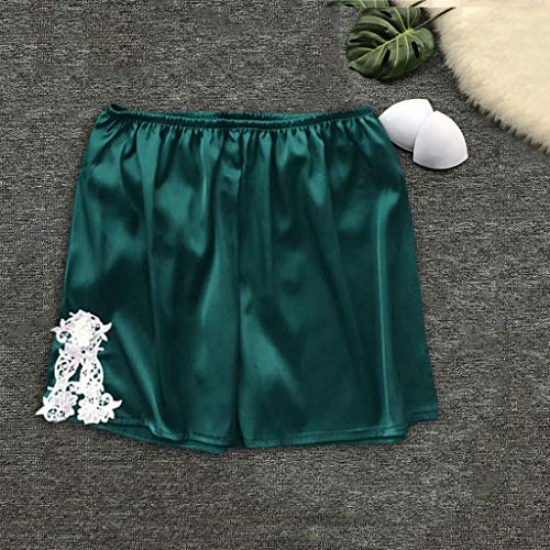 Women's Boxer Shorts Pajama Bottoms Solid Boxer Shorts Lace Hem Pajamas Shorts Sexy Plus Size Stain Sleep Shorts Green