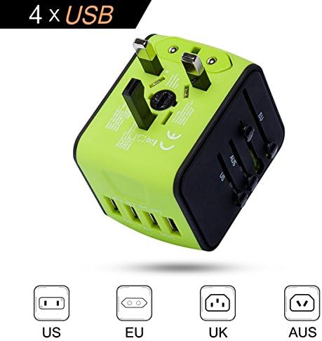 International Power Adapter, Universal Travel Adapter, Travel Plug Adapter, Worldwide Wall Charger, All In One Travel Outlet Adapter with 4 USB 3.4A, for UK, EU, US, AUS, and more 170 countries