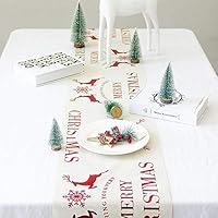 CDJX Christmas Table Runner,106.3x11 Inches Linen Merry Christmas Deer Snow Tablecloth for New Year Christmas,Burlap Table Runner for Dinner Home Wedding Holiday A