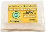 150 Vacuum Sealer Bags: 50 Pint (6" x 10"), 50 Quart (8" x 12"), 50 Gallon (11" x 16") by OutOfAir - Works with FoodSaver & Other Savers. 33% Thicker, BPA Free, FDA Approved, Great for Sous Vide