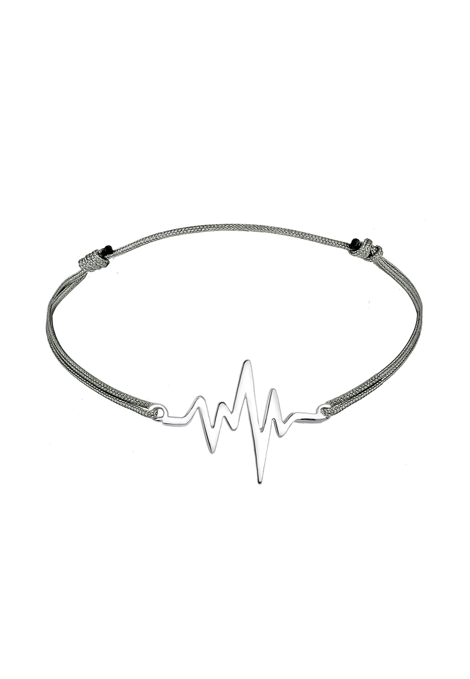 Elli Women Heartbeat Heart Textile Trend 925 Sterling Silver Bracelet of Length 16cm
