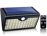 Solar Lights Outdoor with Remote Control, 1300LM 60 LED Wireless Waterproof Solar Motion Sensor Security Light with Wide Detection Angle for Garden, Pathway, Driveway (Warm White)