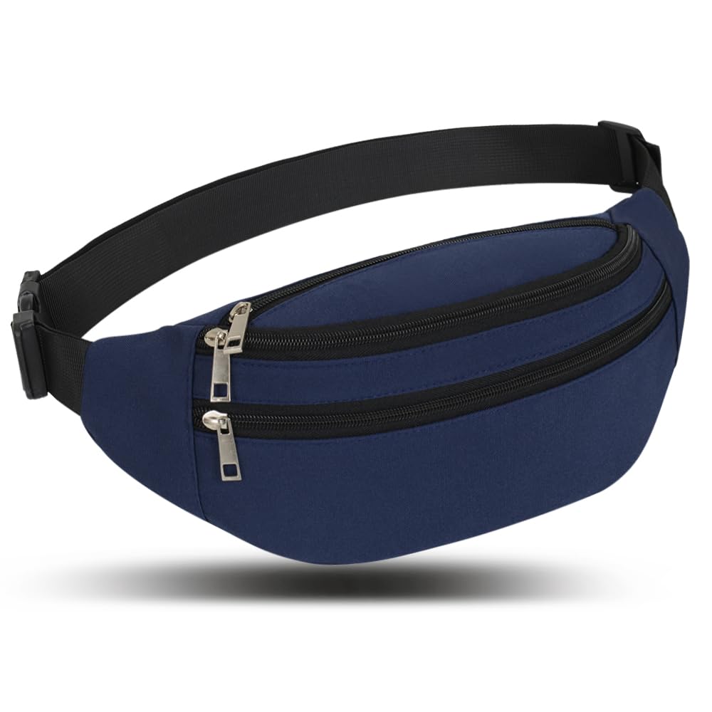 Bumbags Waist Fanny Packs Men Women Fashion Bum Bag with Adjustable Belt for Sport Running Hiking Jogging Travel Cycling Walking Dog Boys Ladies (DarkBlue)