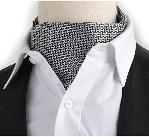Stylefad Men's Woven Mirofiber Cravat Ascot Self Tie Silver Plaid Houndstooth