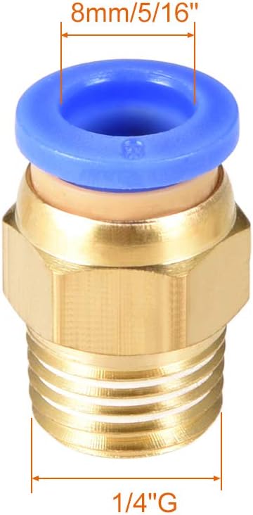 sourcing map Straight Pneumatic Push to Quick Connect Fittings 1/4" G Male x 8mm Tube OD 5pcs, Gold,blue, G1/4 x 8mm - Image 3